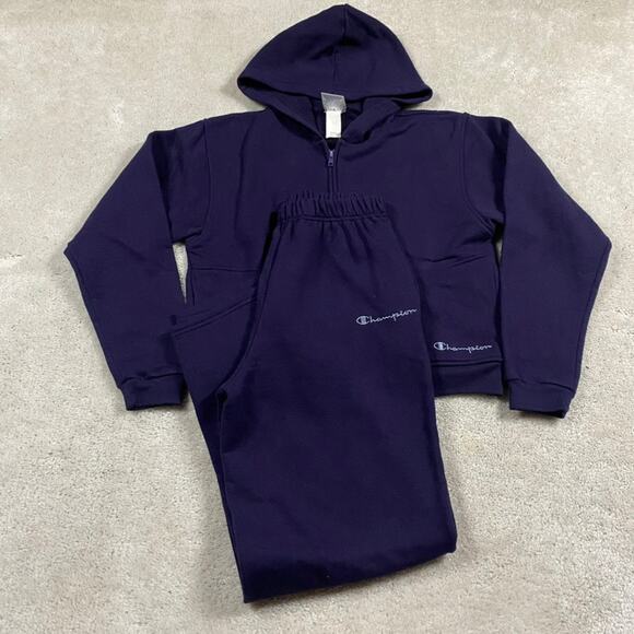 VTG Champion Sweatsuit Womens S 90s Purple Hoodie Sweatpants Matching Set - Picture 1 of 14
